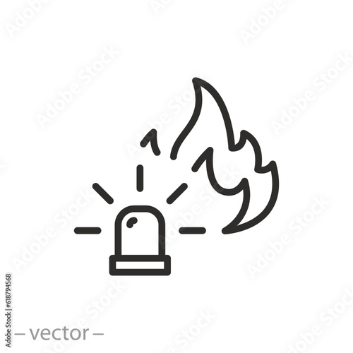 fire alarm icon, emergency siren, thin line symbol - editable stroke vector illustration