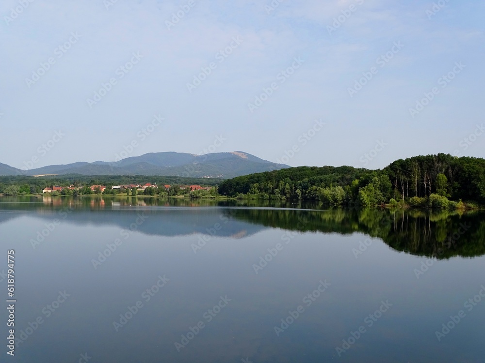 Europe , France ,  Alsace , dam , lake and village of Michelbach in the High Rhine