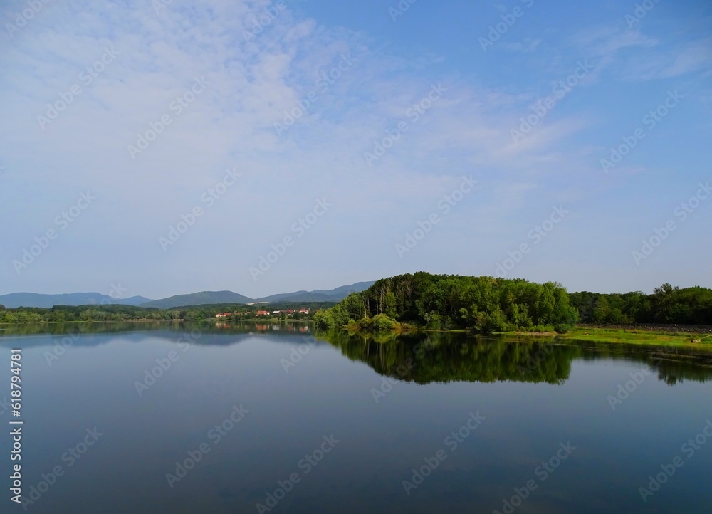 Europe , France ,  Alsace , dam , lake and village of Michelbach in the High Rhine