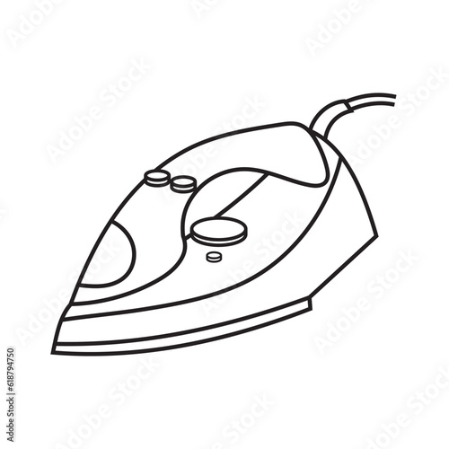 Iron for cloth. Electric utensil. Device for ironing clothes. Isolated vector flat illustration. editable stroke.