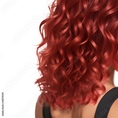 Woman with Healthy Red Curly Hair isolated on white background. Shiny Healthy colored hair lock closeup. Generative AI
