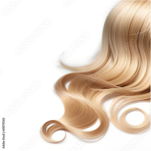 Healthy Blond Hair isolated on white background. Shiny Healthy colored hair lock closeup. Generative AI