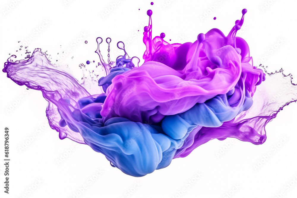 blue and purple water color liquid or Yogurt splash on isolated white background. Generative ai