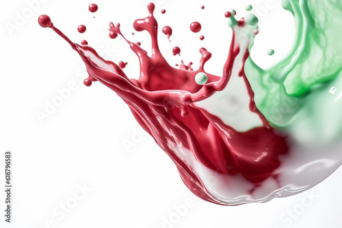 red and green water color liquid or Yogurt splash on isolated white background. Generative ai