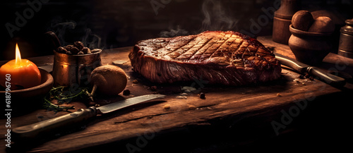 a steak is prepared to be eaten with smoke coming out from the racket Generated by AI