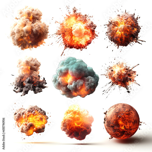 Set of explosions isolated on white background