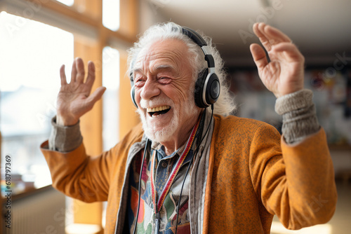 Older man, Smiling, Headphones, Music, Happy, Elderly, Senior, Joyful, Listening, Audio, Music lover, Enjoyment, Technology, Wireless, Relaxation, Elderly man, Smiling senior, Earphones, Musical, Melo photo