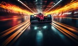 Super racing car on a track. Futuristic look and light trails. 