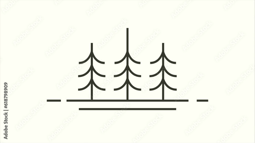 pine tree line art animated logo symbol, line art tree minimalist animation video template