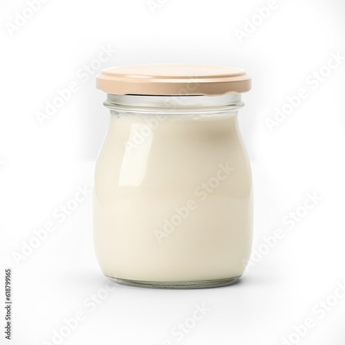Alfredo sauce side view in a jar. Transparent