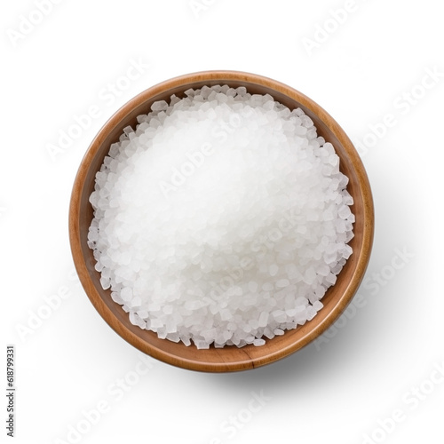 Salt in a bowl top view, isolated, transparent