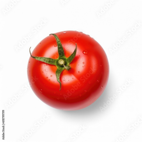 Ripe red tomato top view with water drops, isolated on white background, Transparent