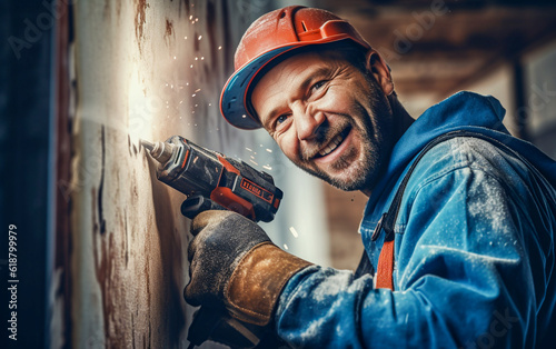 A handyman drills a wall