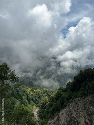 Lookout of clouds over the mountains at Mianyue Line railroad trial Chiayi, Taiwan