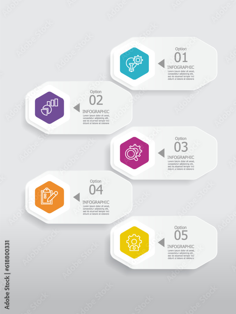 vertical round hexagon steps timeline infographic element report background with business line icon 5 steps vertical round hexagon steps timeline infographic element report background with business line icon 5 steps