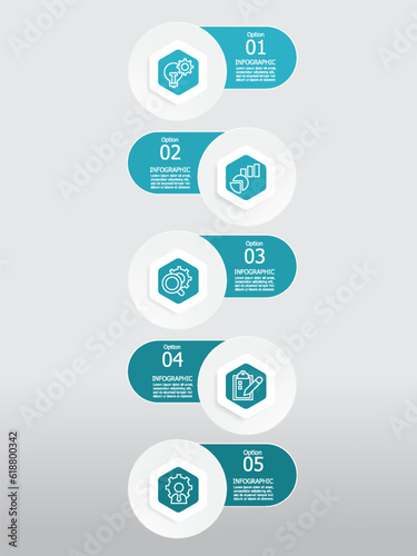 vertical round hexagon steps timeline infographic element report background with business line icon 5 steps