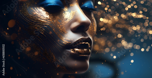 Golden Face With Golden Droplets in The Background