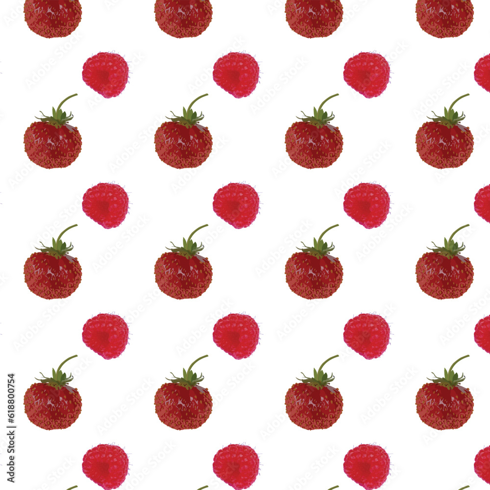 Strawberry and raspberry seamless vector. White background.
Strawberry and raspberry seamless vector. White background.