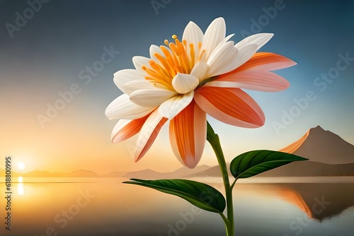 orange lily on a blue background
