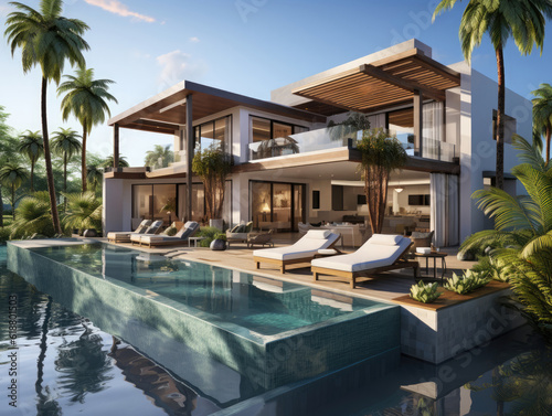Tropical Summer Luxury Villa With Swimming  Mockups Design 3D  High-quality Mockups  Generative Ai
