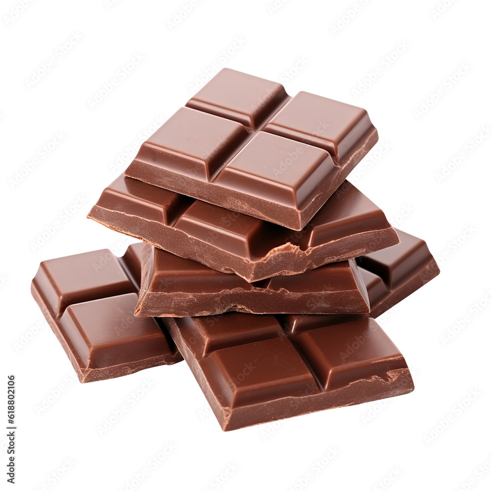 chocolate pieces bar isolated on white created with Generative AI chocolate pieces bar isolated on white created with Generative AI