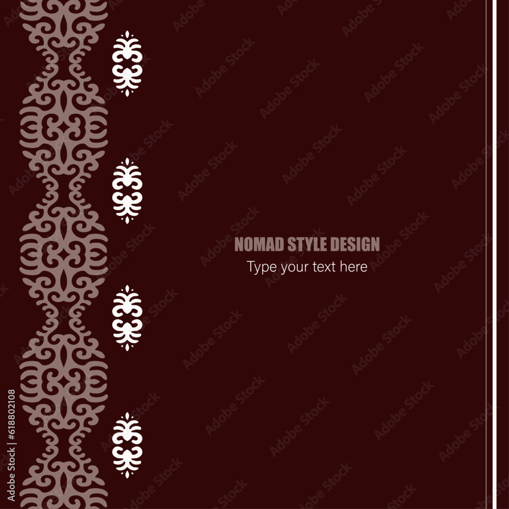 Template for your design. Ornamental elements and motifs of Kazakh, Kyrgyz, Uzbek, national Asian decor for packaging, boxes, banner and print design. Nomad style. Vector.	