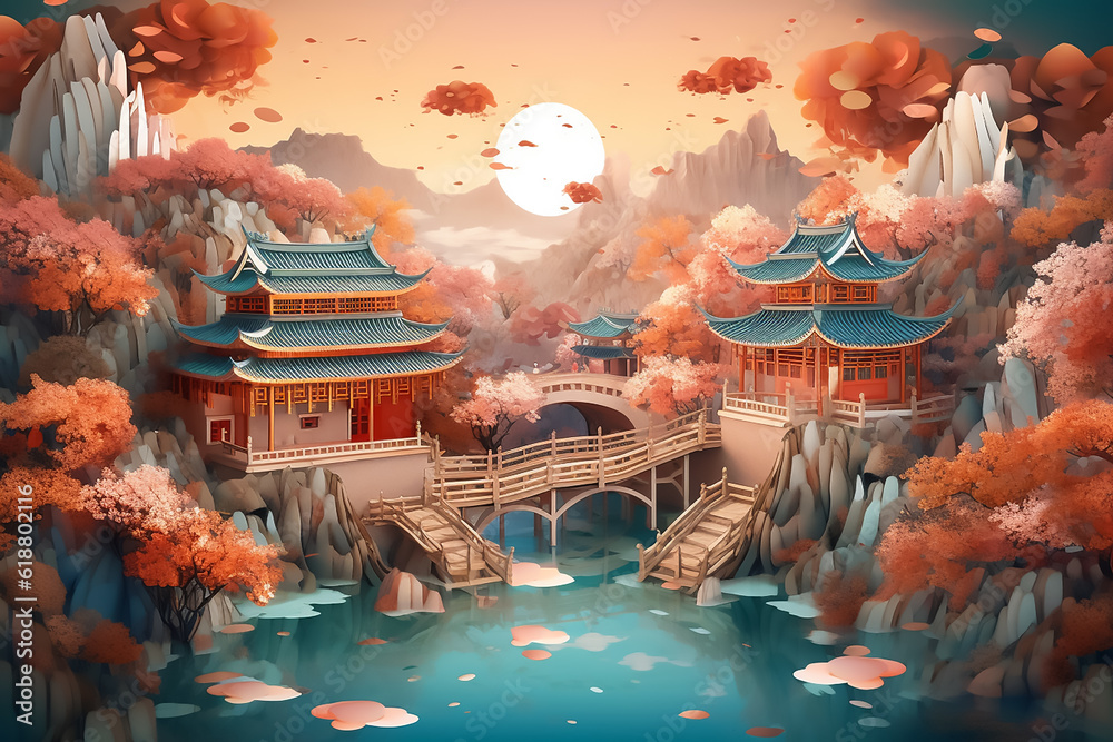 Obraz premium Chinese and Japanese culture origami paper art background