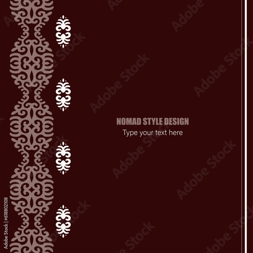 Template for your design. Ornamental elements and motifs of Kazakh, Kyrgyz, Uzbek, national Asian decor for packaging, boxes, banner and print design. Nomad style. Vector.	