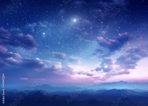 Blue night sky milky way and star on dark background. Universe filled, nebula and galaxy. Generative AI.