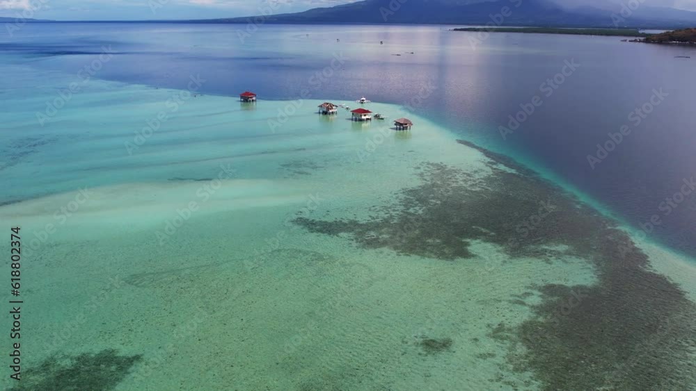 Sand, spit, shoal in the ocean, tropical islands, boats, drone Sand, spit, shoal in the ocean, tropical islands, boats, drone