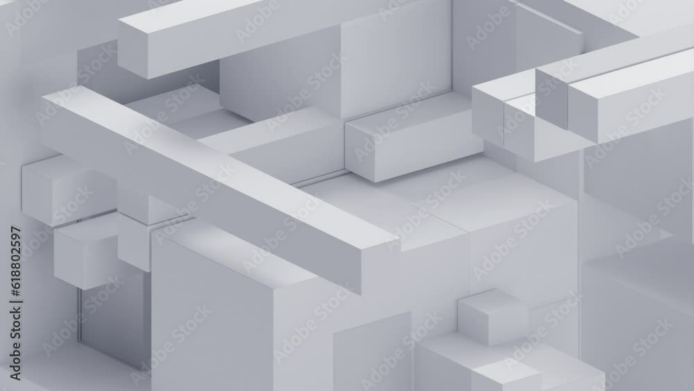 Abstract 3d animation, white geometric background with moving shapes, 4k seamless looped video Abstract 3d animation, white geometric background with moving shapes, 4k seamless looped video
