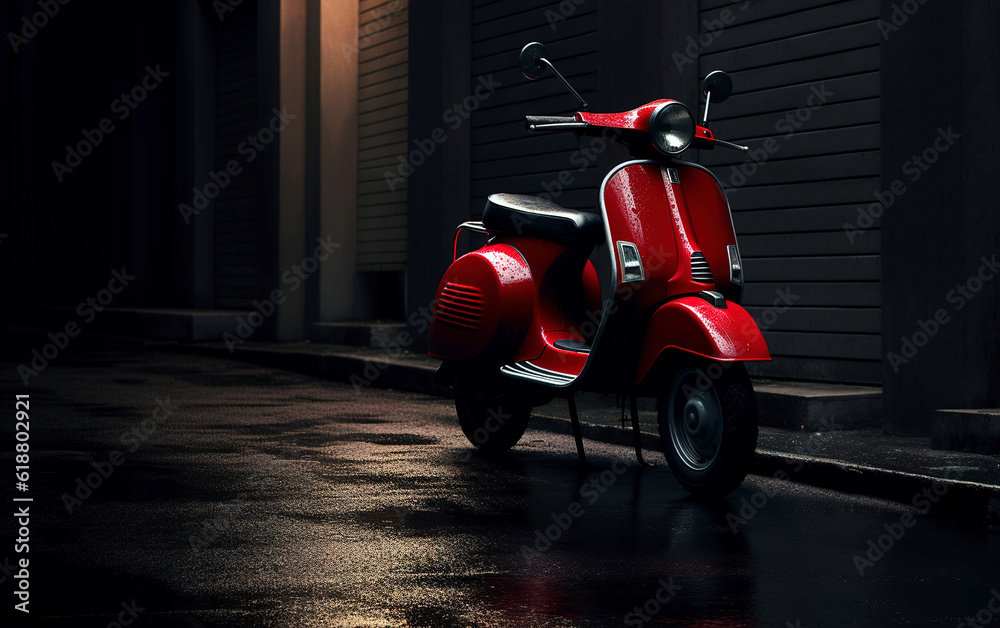 Red italian scooter photoshoot. Generative AI.