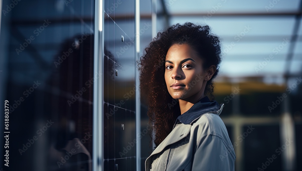 smart working woman portrait with modern building, modern city as background, Generative smart working woman portrait with modern building, modern city as background, Generative