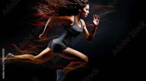 Female athlete training, running, Generative AI © AIExplosion