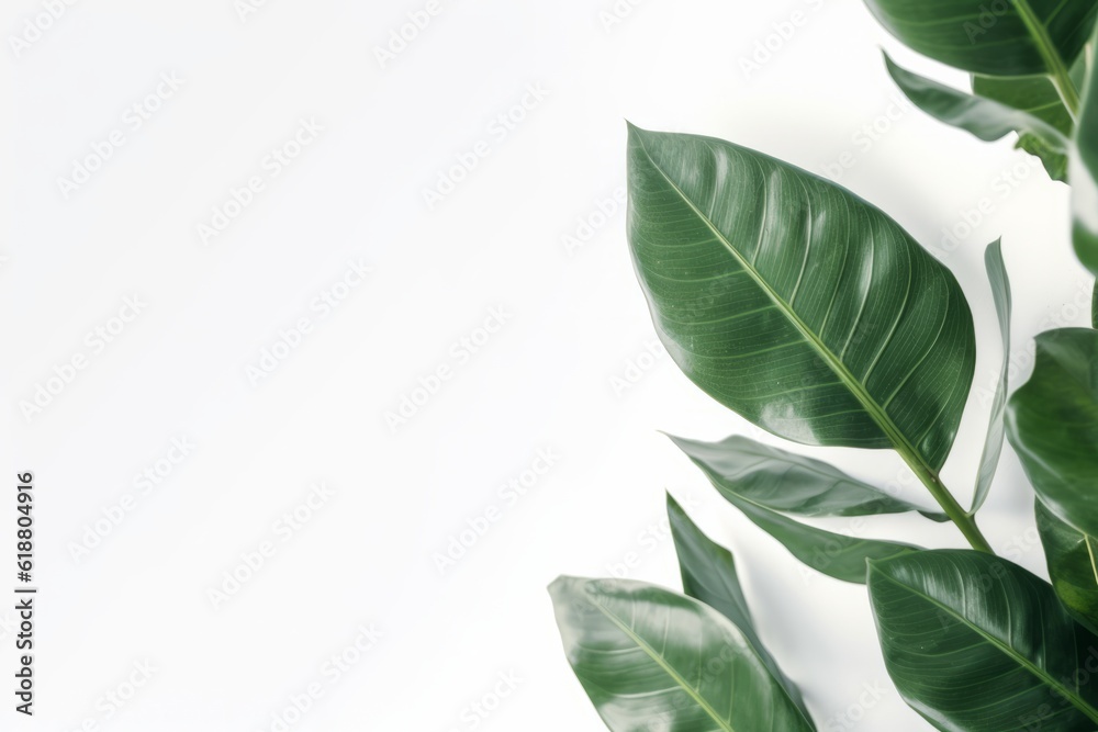 tropical large green leaves on a white background. mockup generative ai. tropical large green leaves on a white background. mockup generative ai.