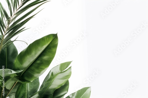 Obraz na płótnie tropical large green leaves on a white background. mockup generative ai. w salonie