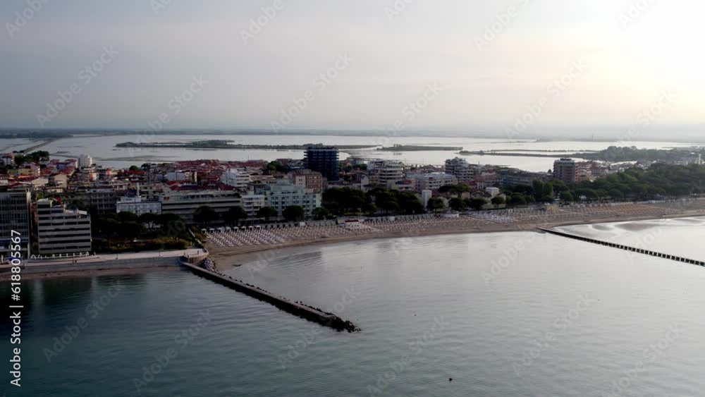 Italy Grado birds view at early morning with blue sky at the ocean Mediterranean Sea