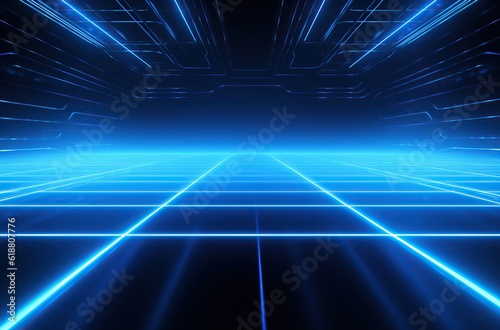 neon blue retro grid background Generative AI