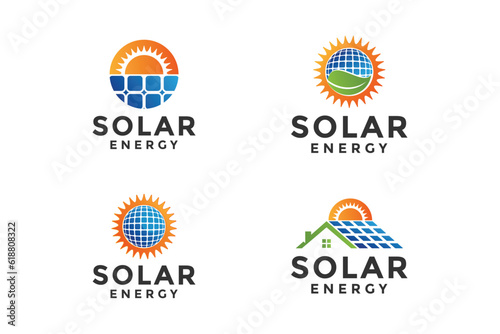 efficient solar panel logo design vector template