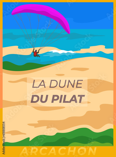 Pilat dune. Huge sand dune in France. Region Bordeaux. Paragliding concept.