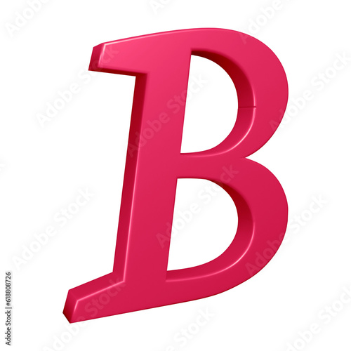 3D pink alphabet letter b for education and text concept