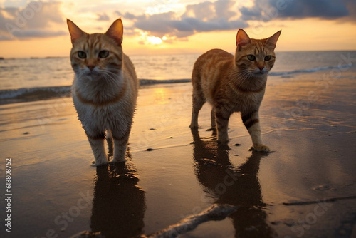 two cute cats on the beach
