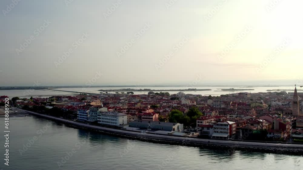 Italy Grado birds view at early morning with blue sky at the ocean Mediterranean Sea Italy Grado birds view at early morning with blue sky at the ocean Mediterranean Sea