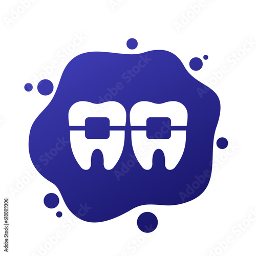 braces icon with teeth, vector