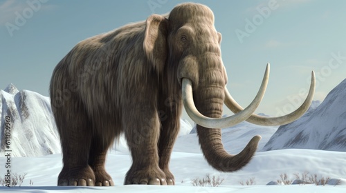 Mammuthus primigenius. Ice Age gigantic mammoth with thick fur.