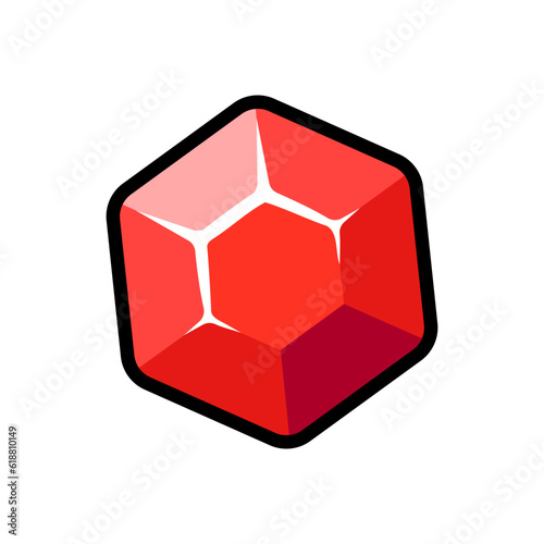 Isolated flat 3d ruby icon for game, interface, sticker, app. The sign in a cartoon style for match 3, arcade, rpg. The sprite for craft element in hyper casual mobile game