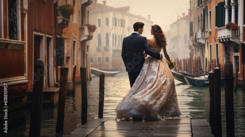romantic snapshot of a couple in love in Venice - people photography