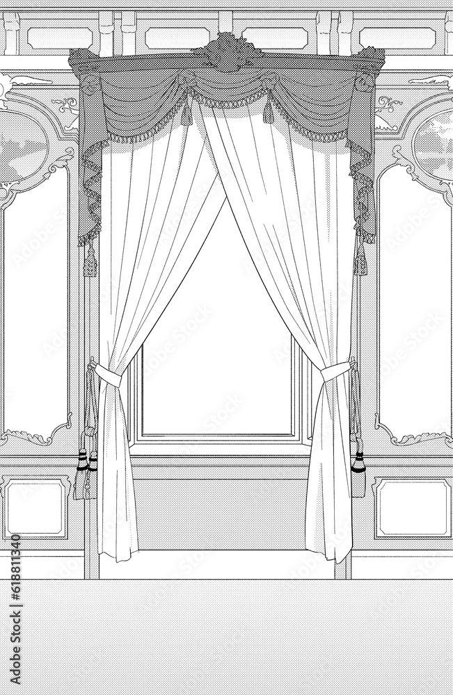 漫画風ペン画イラスト　西洋風_室内
