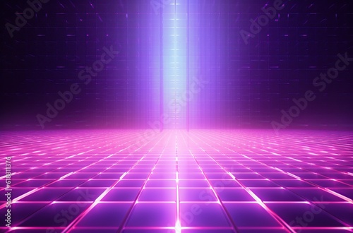 neon retro grid background Generative AI