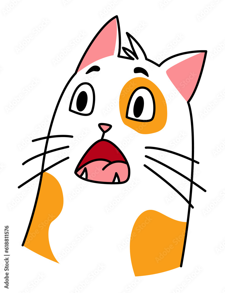 Fototapeta premium Cat expression. Cartoon pet with cute emotion, creative emoji of home animal. illustration of funny mood of cat with big eyes